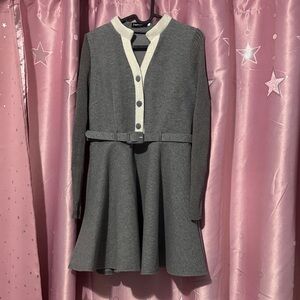 Gray and Cream Buttoned Dress
